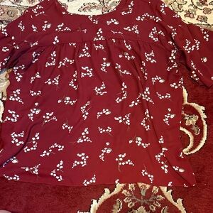 LOFT Maroon Floral Babydoll Tunic